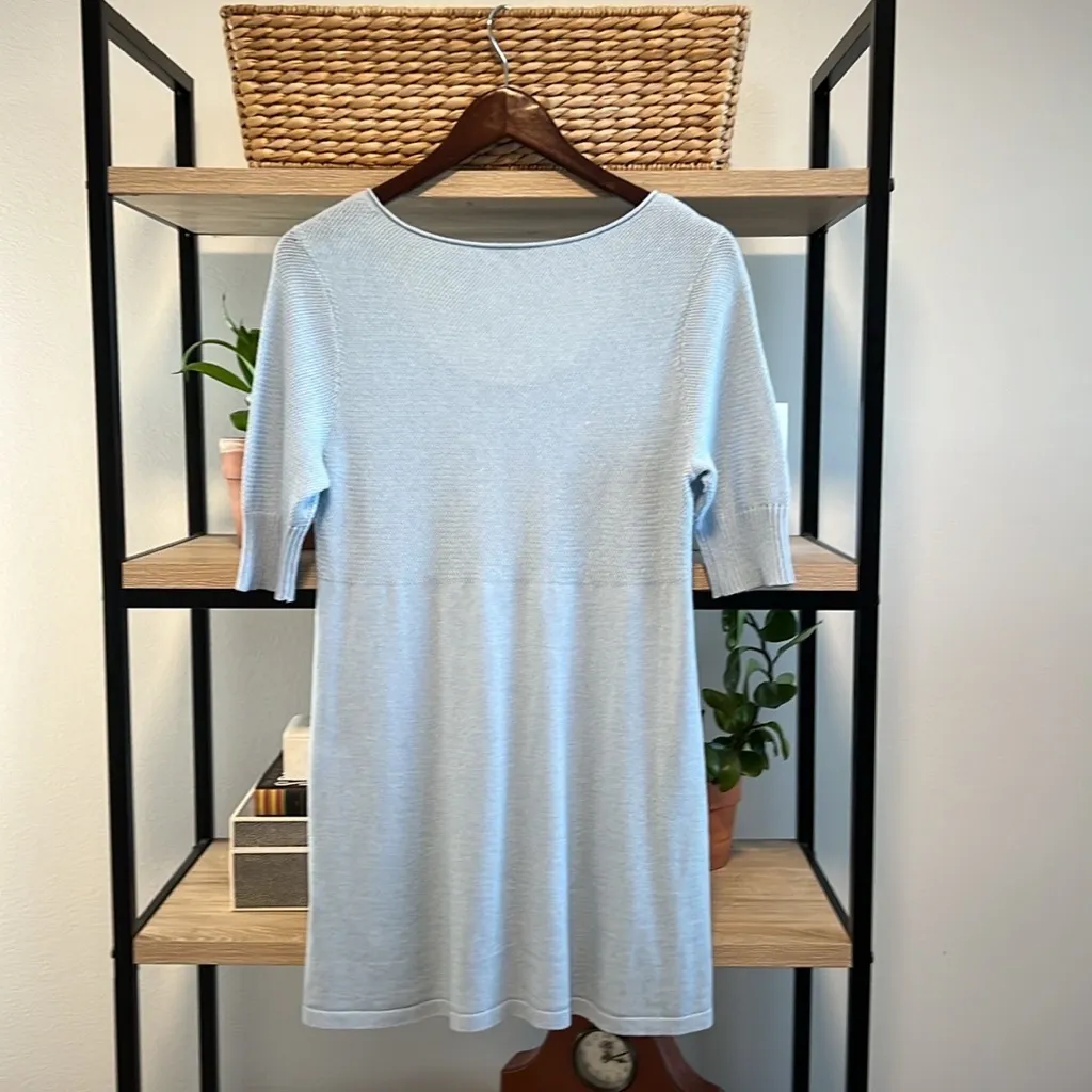 Eileen Fisher Cotton Cashmere Baby Doll Powder Blue Sweater Dress/Tunic, S - Image 5