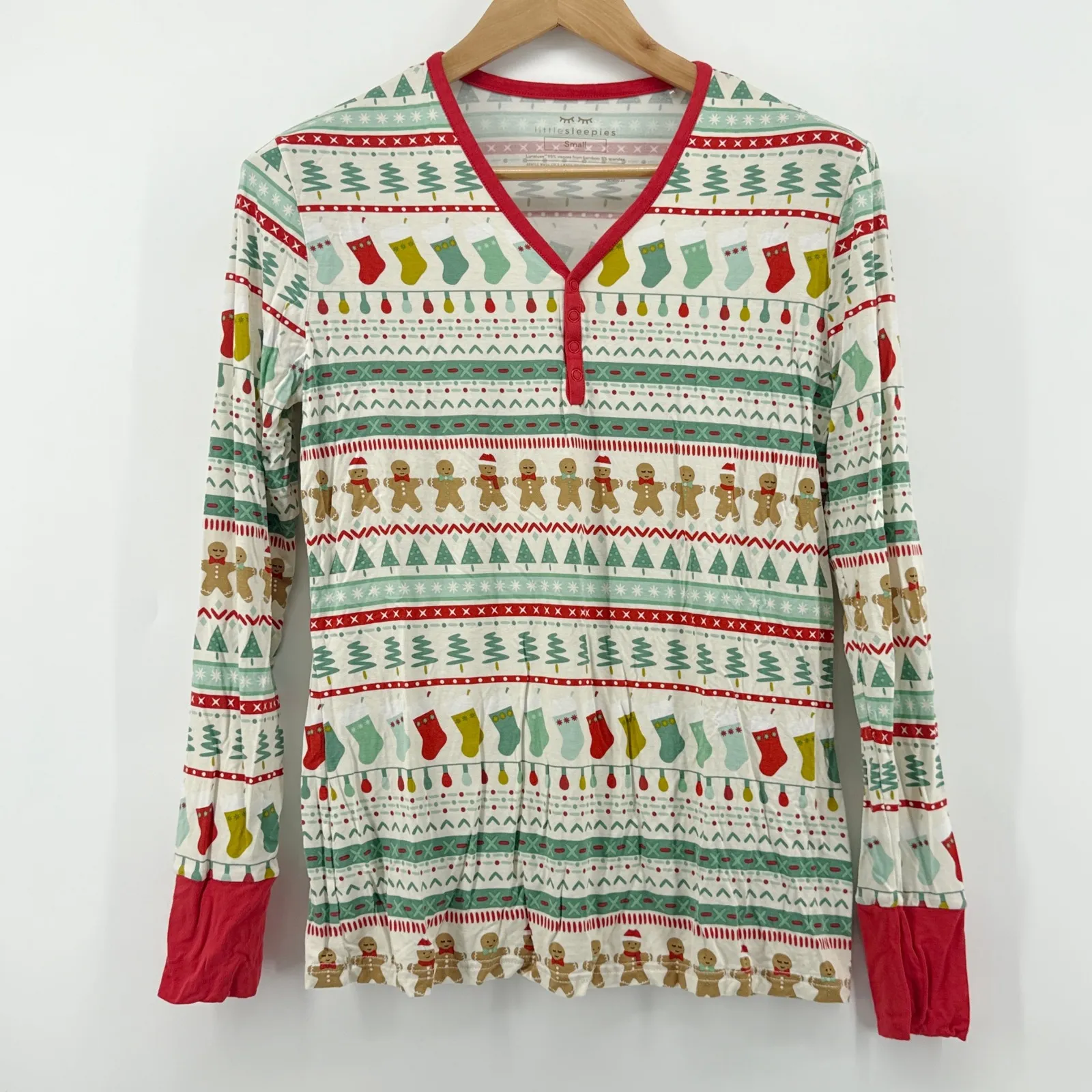 Little Sleepies Small‎ Pajama Top Fair Isle Christmas Holiday Gingerbread Womens White - Image 2