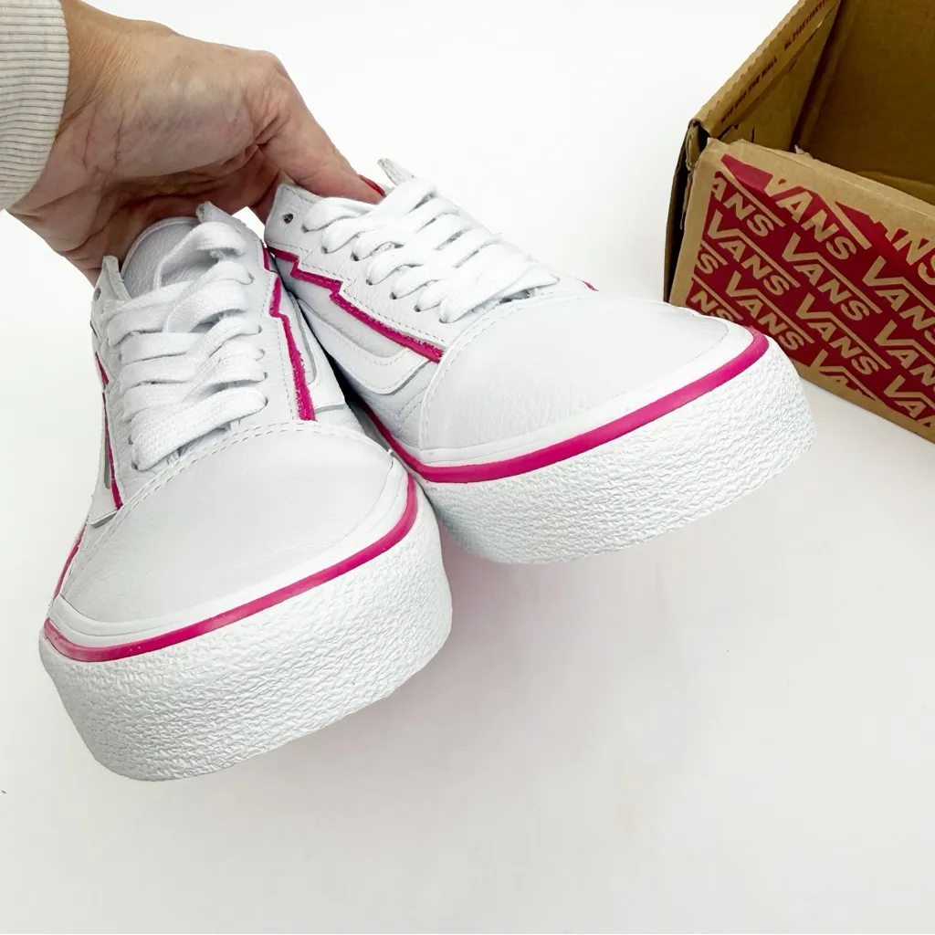 Vans Old Skool Bolt Pop Pink Glow Lace Up Sneakers Skate Shoes White Pink - Image 4