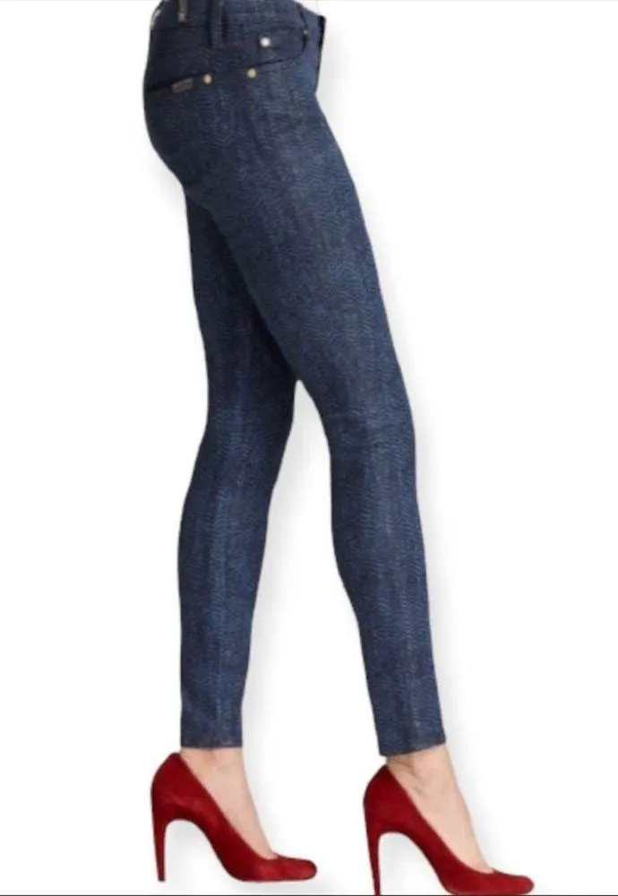 7 for All Mankind Jeans The Skinny Ankle Dark Blue Wash Herringbone Size 26 - Image 2