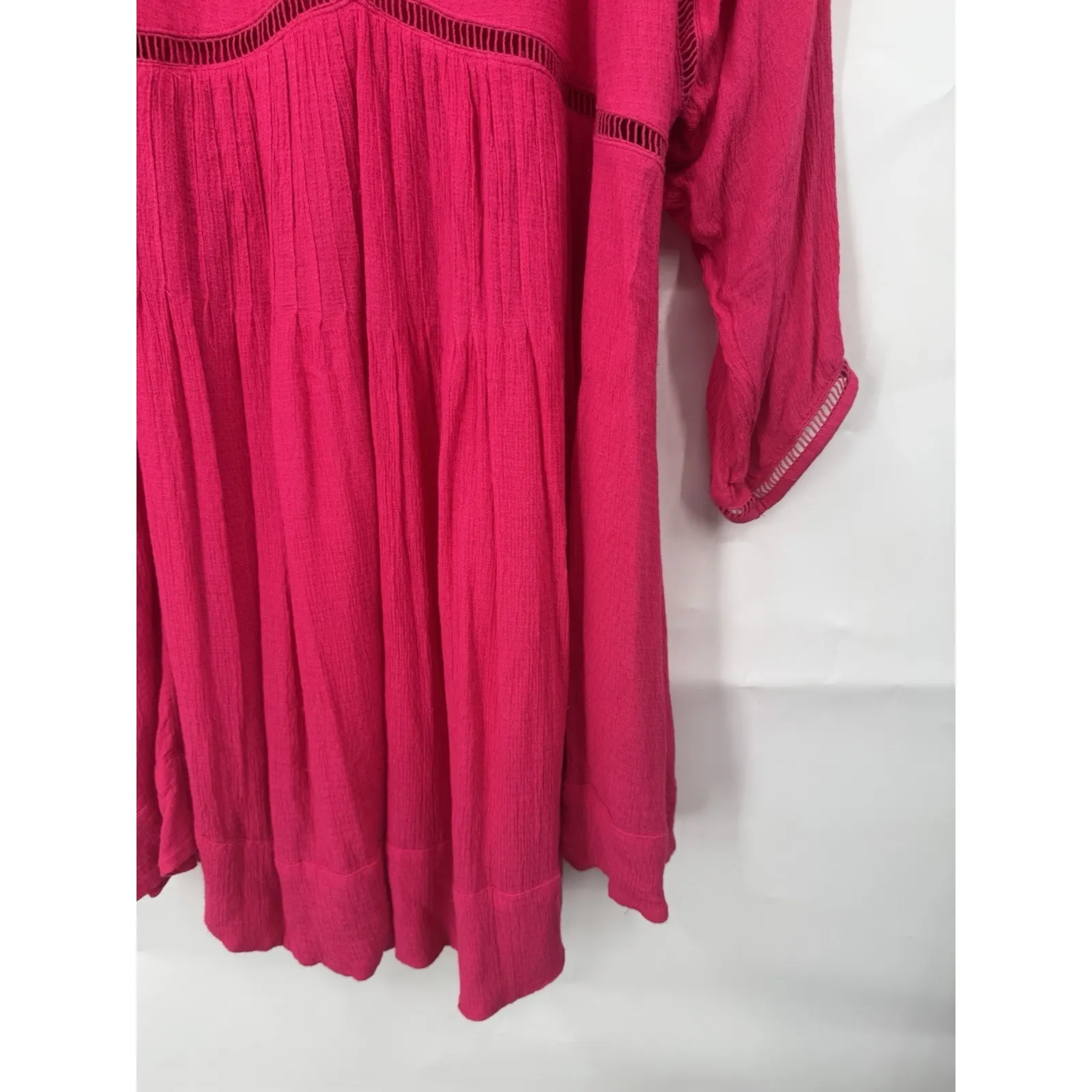 Free People Go Lightly Deep V-Neck Pink Swing Mini Dress Size Large Preppy Indie - Image 10