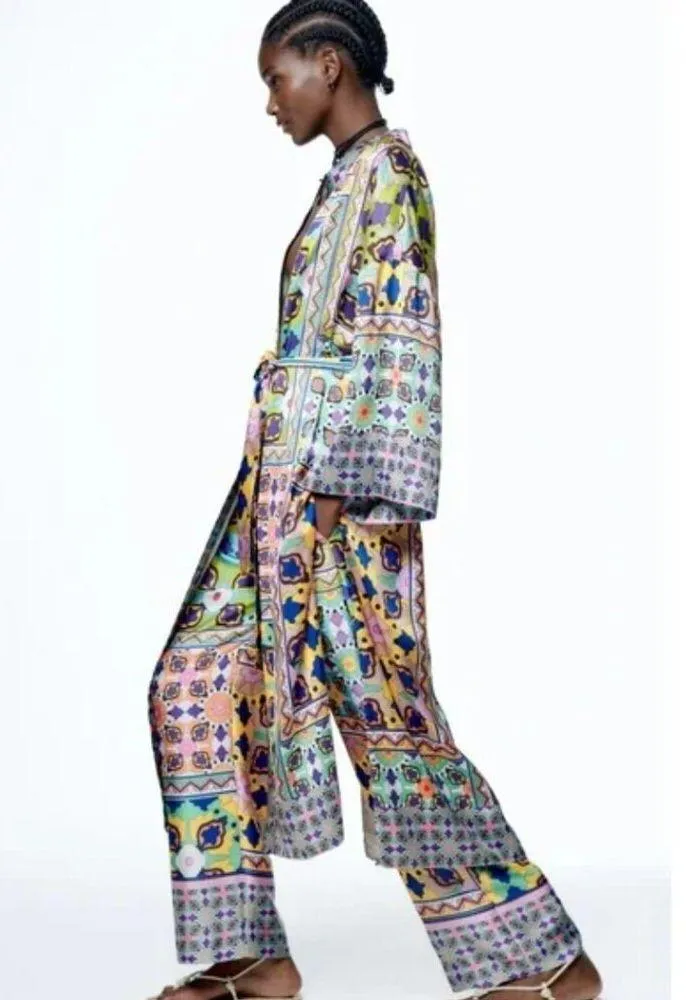 NWT ZARA  Kimono Dress Satin Multicolor Vibrant Geometric print BloggersFave - Image 6