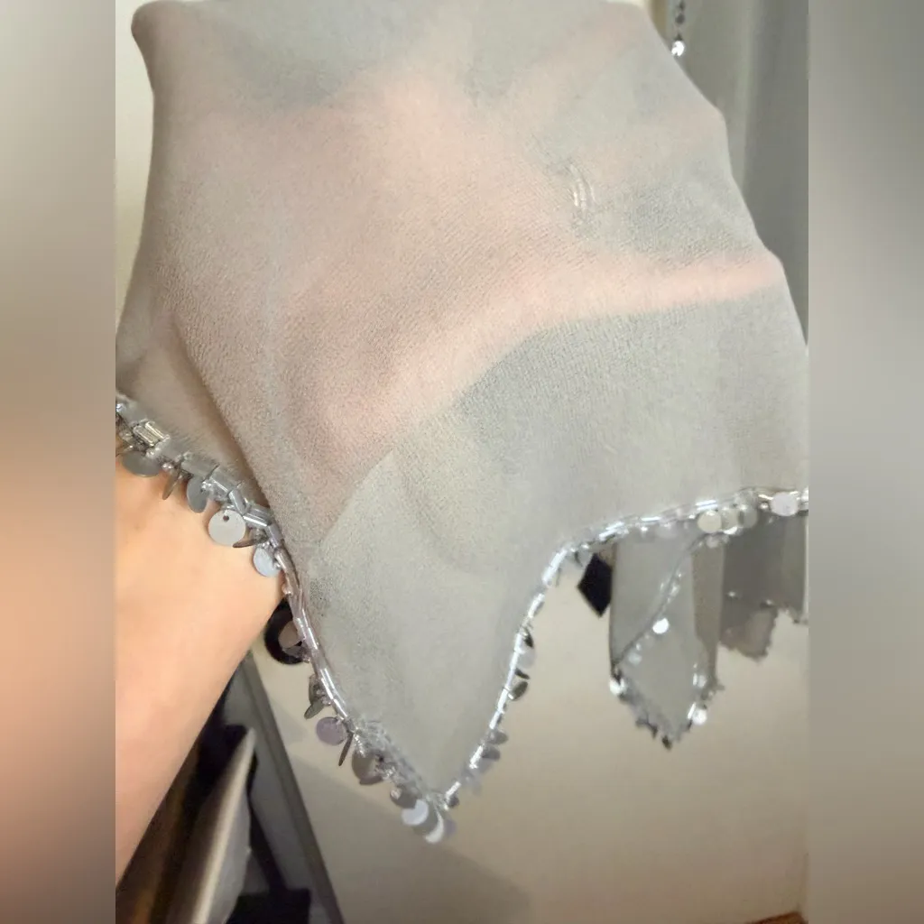 Cejon Sequence Trim Sheer Evening Wrap Scarf In Gray - Image 3