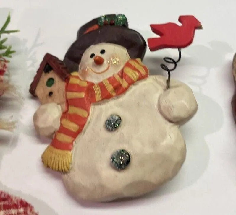 Lot Of 3 Costume Brooch Pins Christmas Holiday Snowman / Stocking / Santa Red - Image 2