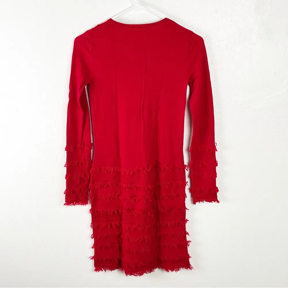 TRINA TURK 100% Merino Wool Sass Fringe Long Sleeves Sweater Dress, Size XS - Image 2