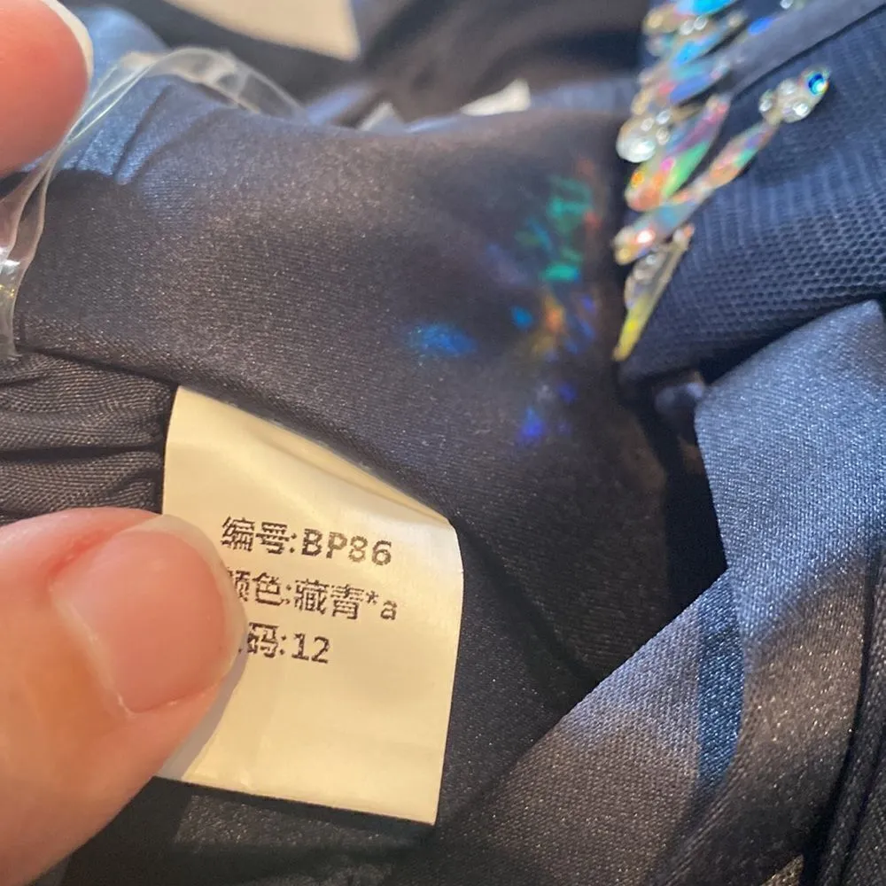 Women’s Blue & Silver Beading Full Length Prom Quinceañera Dress Size 12 NWOT Blue - Image 8