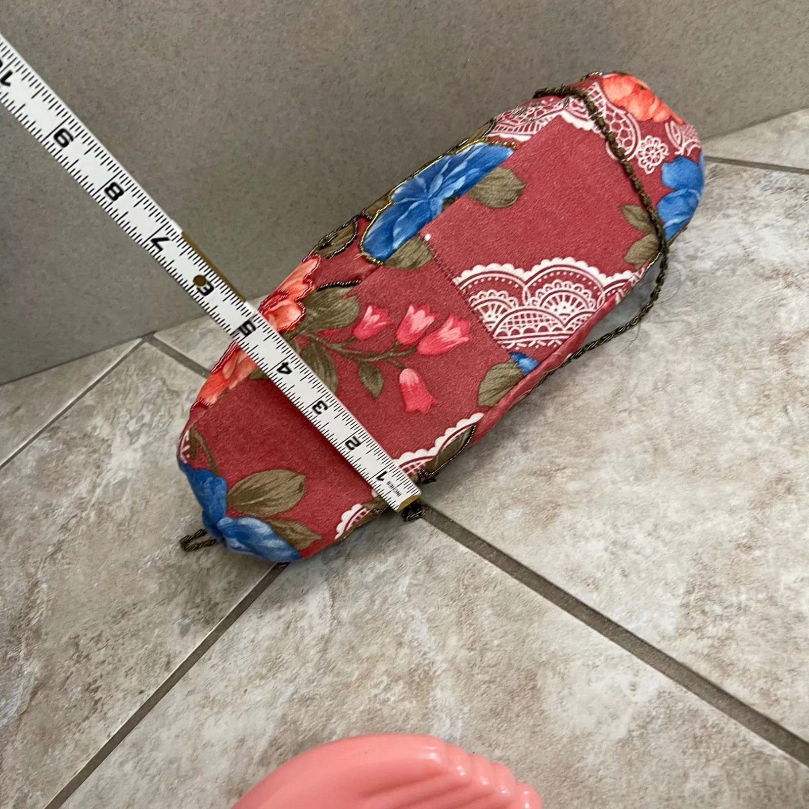 Vintage Floral Beaded Kiss Lock Clutch Evening Bag chain crossbody Red - Image 9