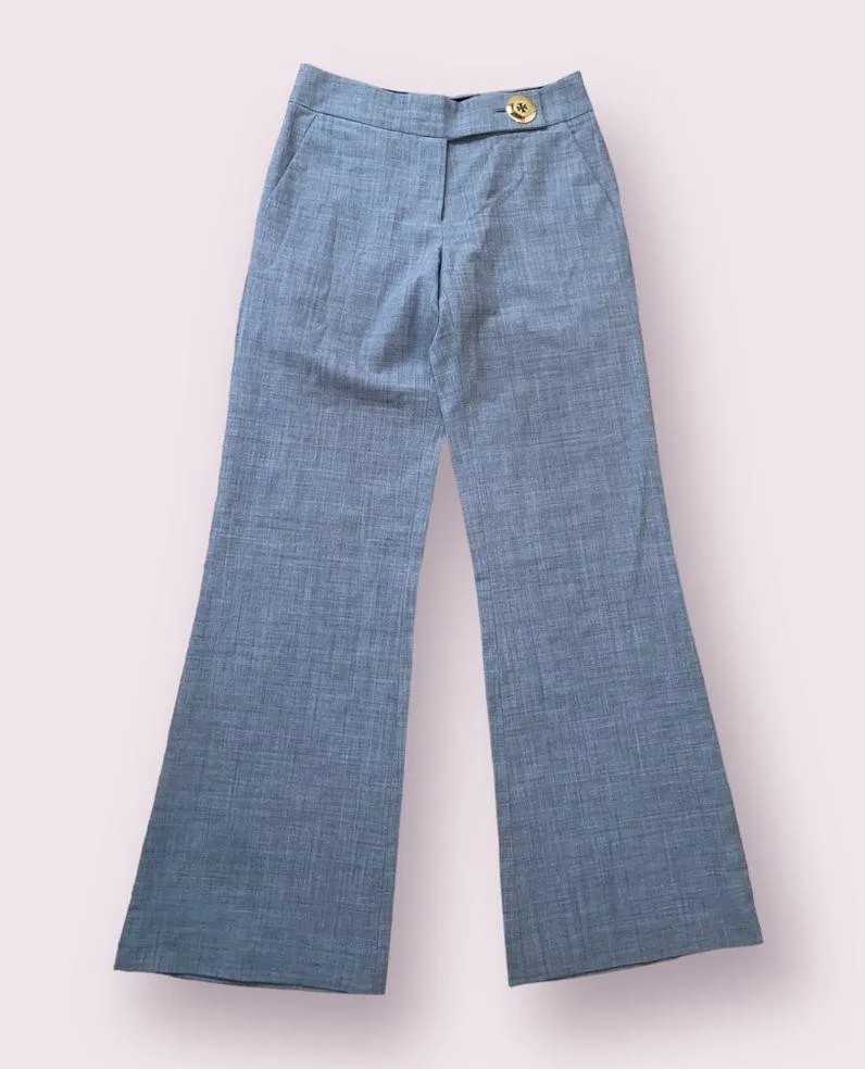 Tory Burch Mya Wool Flare Leg Black Dress Pants W Side Logo Button sz 0 - Image 3