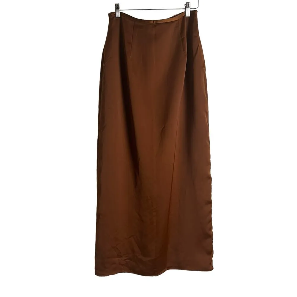 Club Monaco Trycia Brown Slit Satin Bias Midi Skirt Size 6 - Image 14