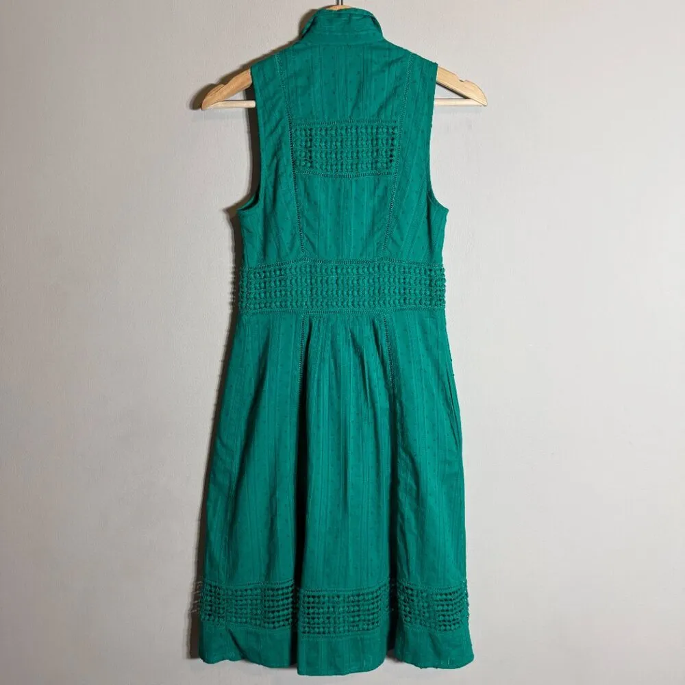 Maeve by Anthropologie Swiss Dot Shirt Dress Women's 0 Green Crochet Button Up - Image 12