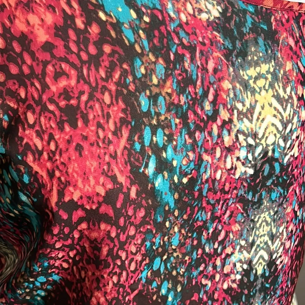 a.n.a. One Shoulder Peplum Boho Watercolor Feather Print All Occasion Blouse - Image 5