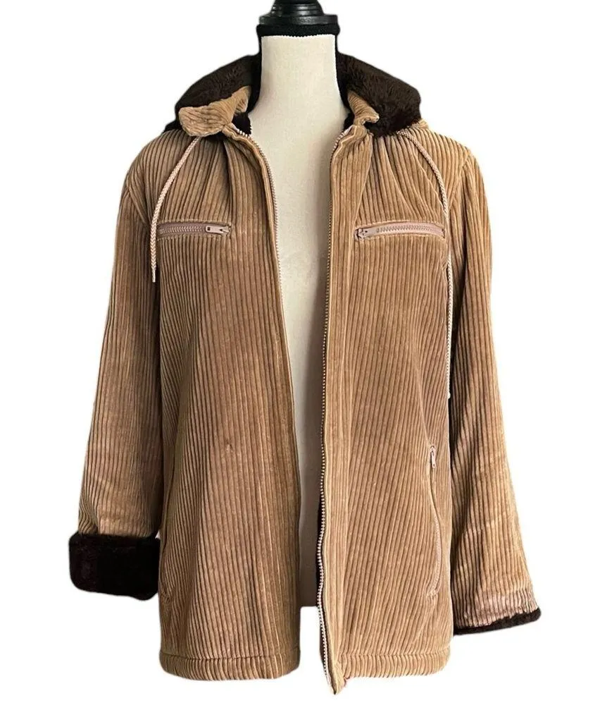 London Fog Vintage Corduroy Hooded Zip front Coat Jacket. Sz. 9/10 R. - Image 3