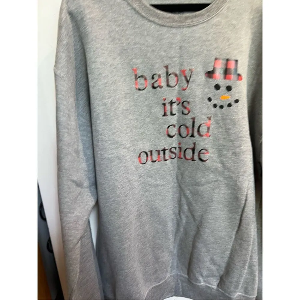 Baby It’s Cold Outside Grey Crewneck Sweatshirt Size Large - Image 3