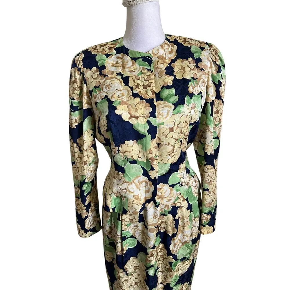 Vtg Talbots by Adrianna Pappel Silk Floral Suit Set Top and Skirt size 4 - Image 2