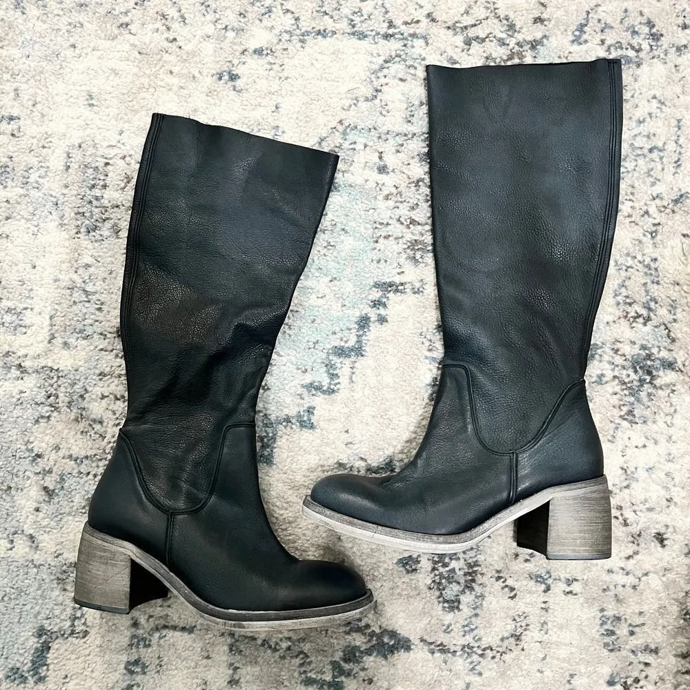 Free People Essential Knee High Boot Navy Blue Leather Size 36.5 / US 6 - Image 4