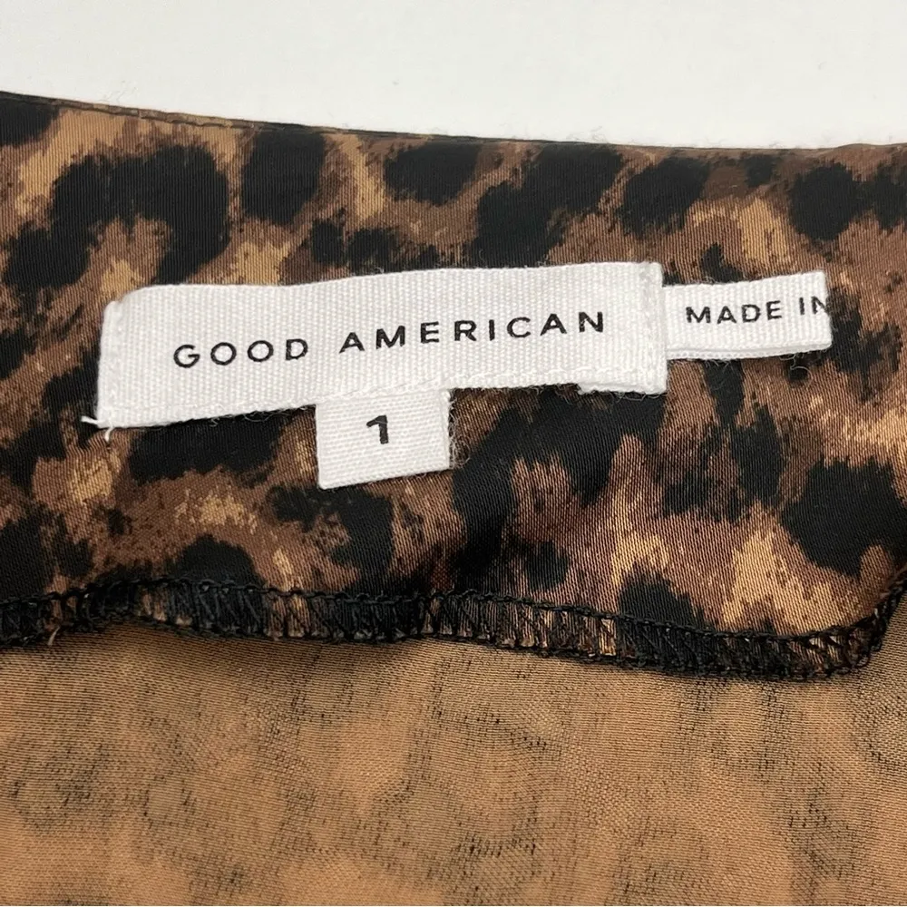 Good American Women SZ 1 Small Satin Wrap Bodysuit Sepia Leopard Long Sleeve NEW - Image 4