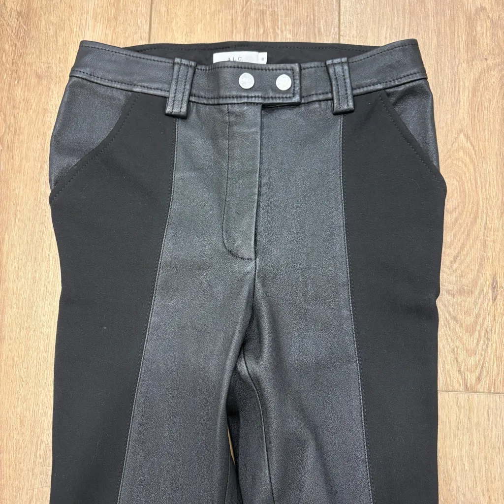 🌟A.L.C.🌟 DEVIN LAMB LEATHER & PONTE KNIT HIGH WAISTED SLIM TROUSER BLACK SZ 0 - Image 3