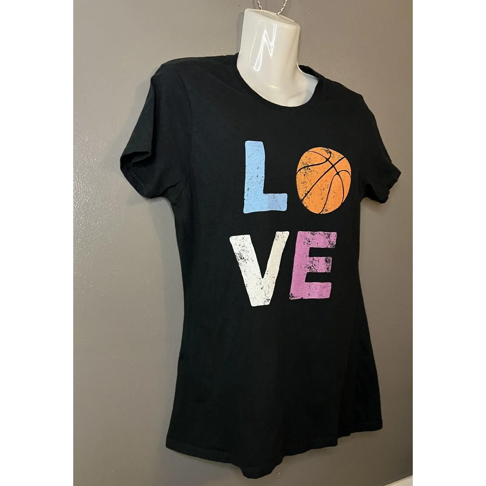 Love Basketball Shirt Womens Small Black Graphic Tee Short Sleeve Crewneck - Image 2