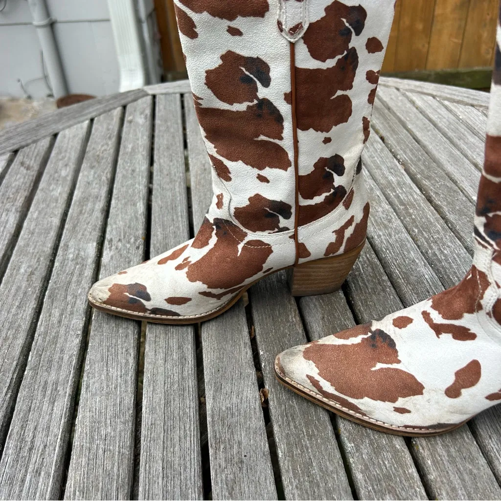 Jeffrey Campbell / free people 'Dagget' White Boot‎ Size 8.5  cow print - Image 6