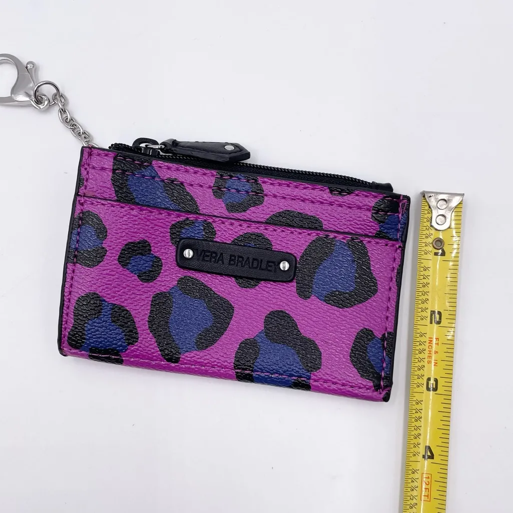 Vera Bradley Purple Leopard Spot Wallet Slim Coin Purse Keychain Faux Leather - Image 6