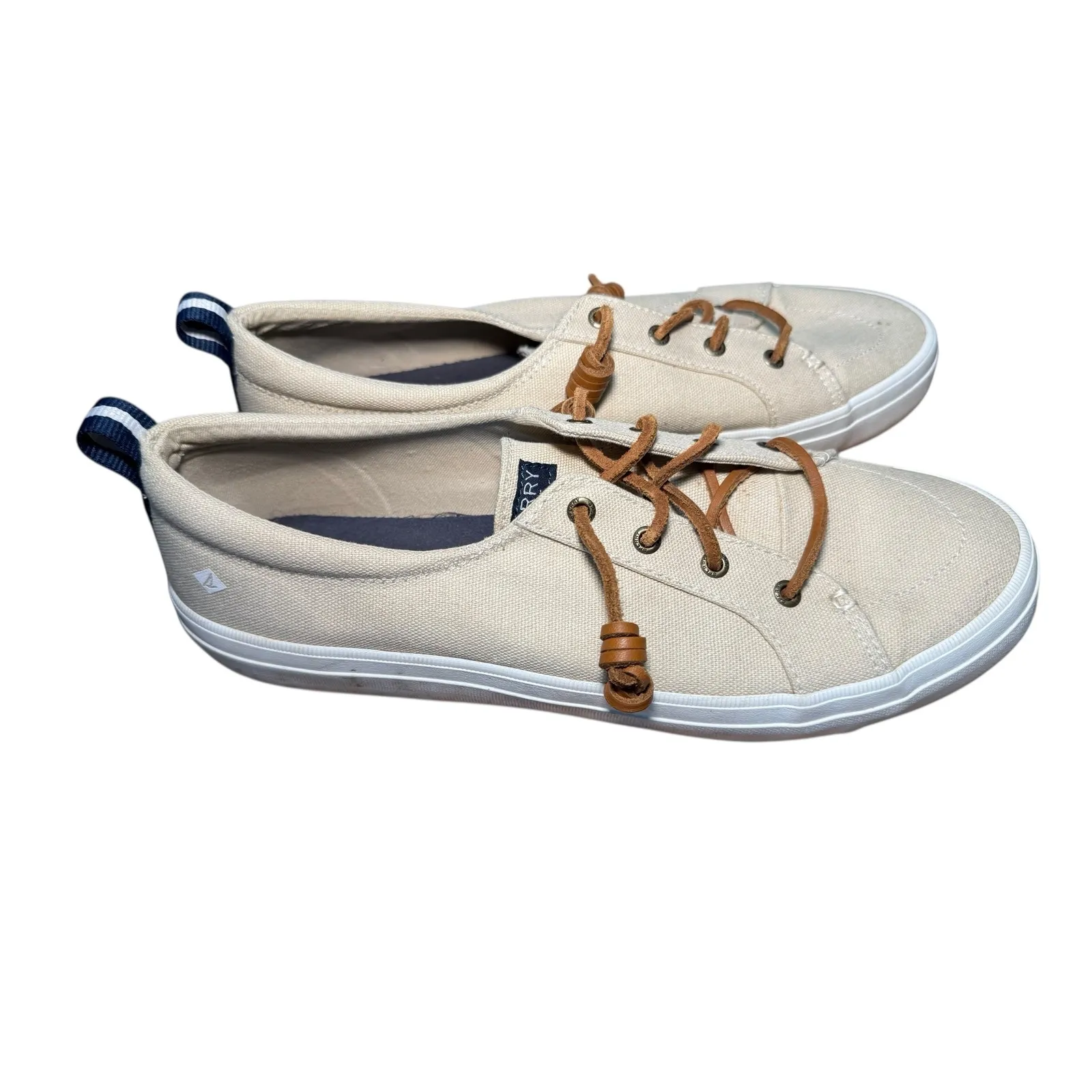 Sperry Top Sider Women's Canvas Sneakers Beige Lace Up Low Top Comfort Size 12M - Image 2