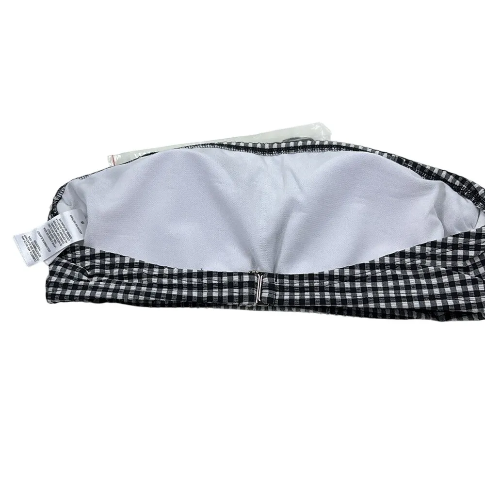 Salt + Cove Textured Checkered Bandeau Bikini Top Black White Juniors small NWOT Size undefined - Image 2