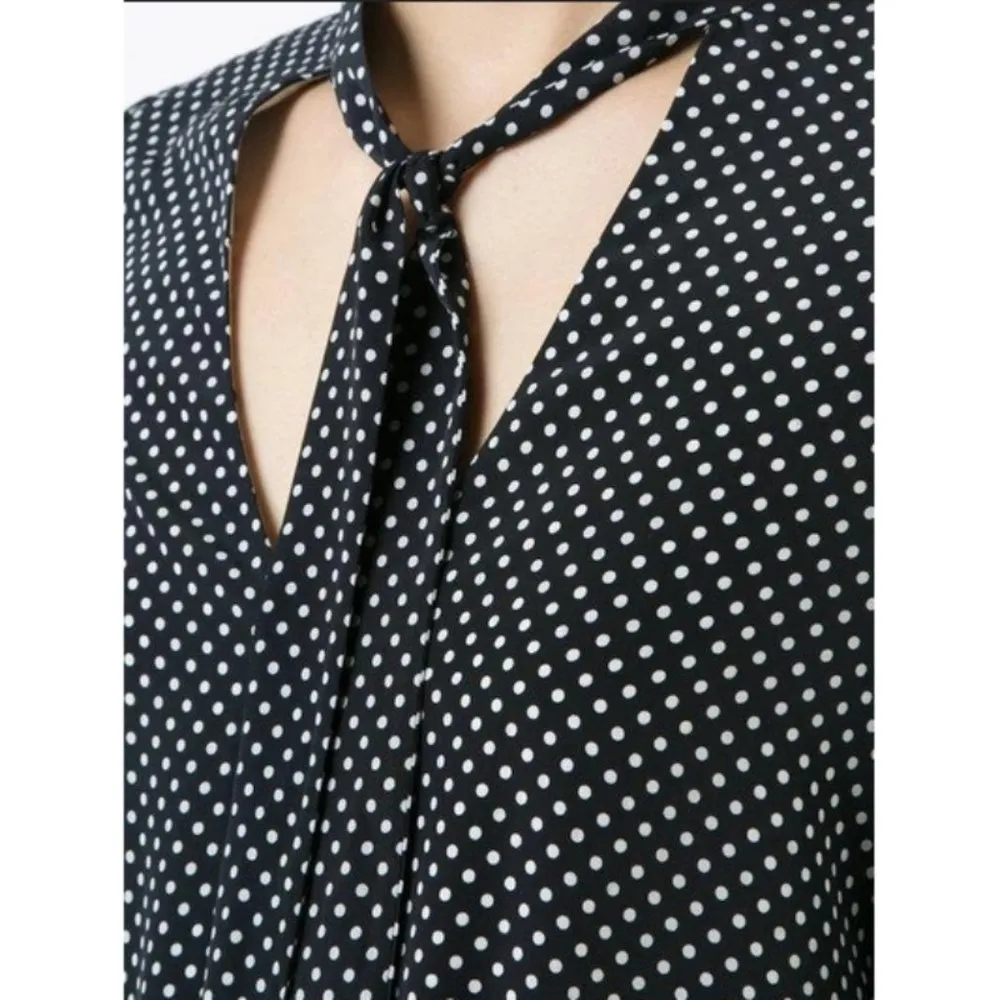 💕ALEXIS💕 Noelle Polka-dot Tie-neck Slit Midi Dress ~ Navy Blue XS - Image 10