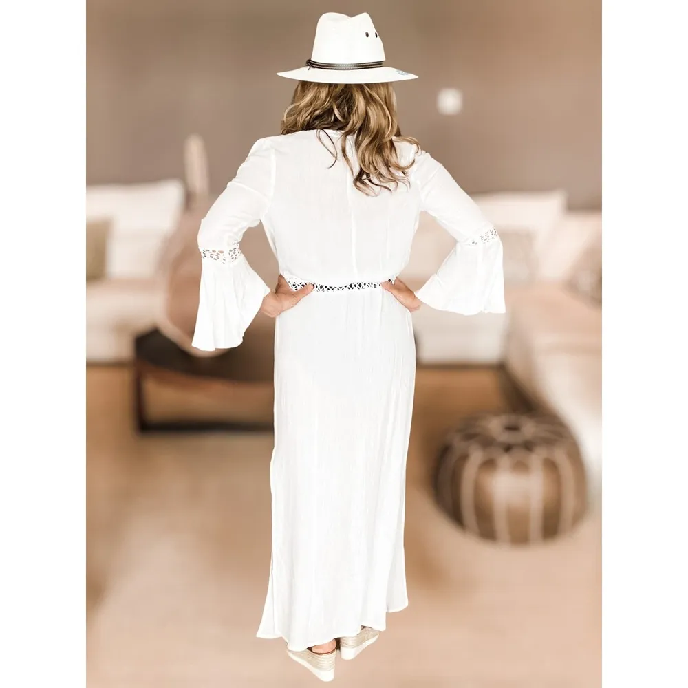 DUSTER BEACH COVER UP Open KIMONO T. ZOVICH Bell Sleeve Ecofriendly Black Large - Image 2