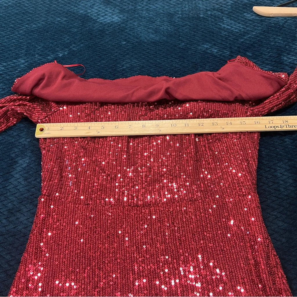 Baltic Born Ricarica Red Sequin Off The‎ Shoulder Long Sleeve Midi Dress Size L - Image 14