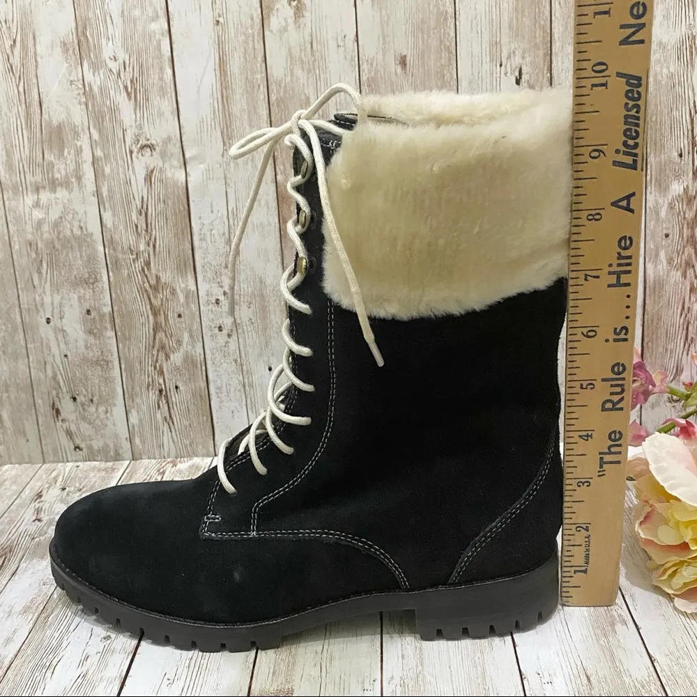 Cole Haan Nike Air Faux Fur Trim Black Waterproof Lace Up Combat Boots 8… - Image 12