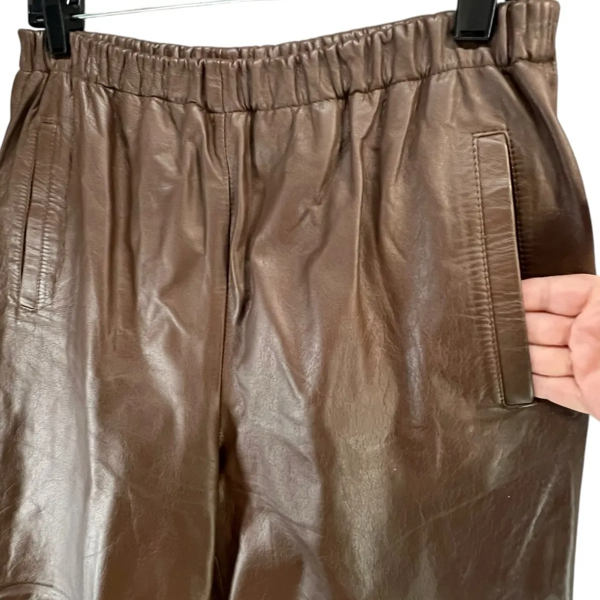 Vintage 90s Charles Klein Leather Pants S Chocolate Brown High Rise Retro Moto - Image 4