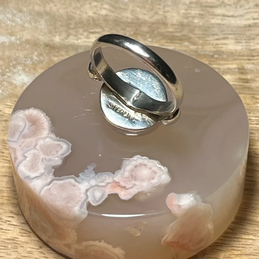 Light Green Acrylic Textured Flower 925 Sterling Silver Ring - Image 11