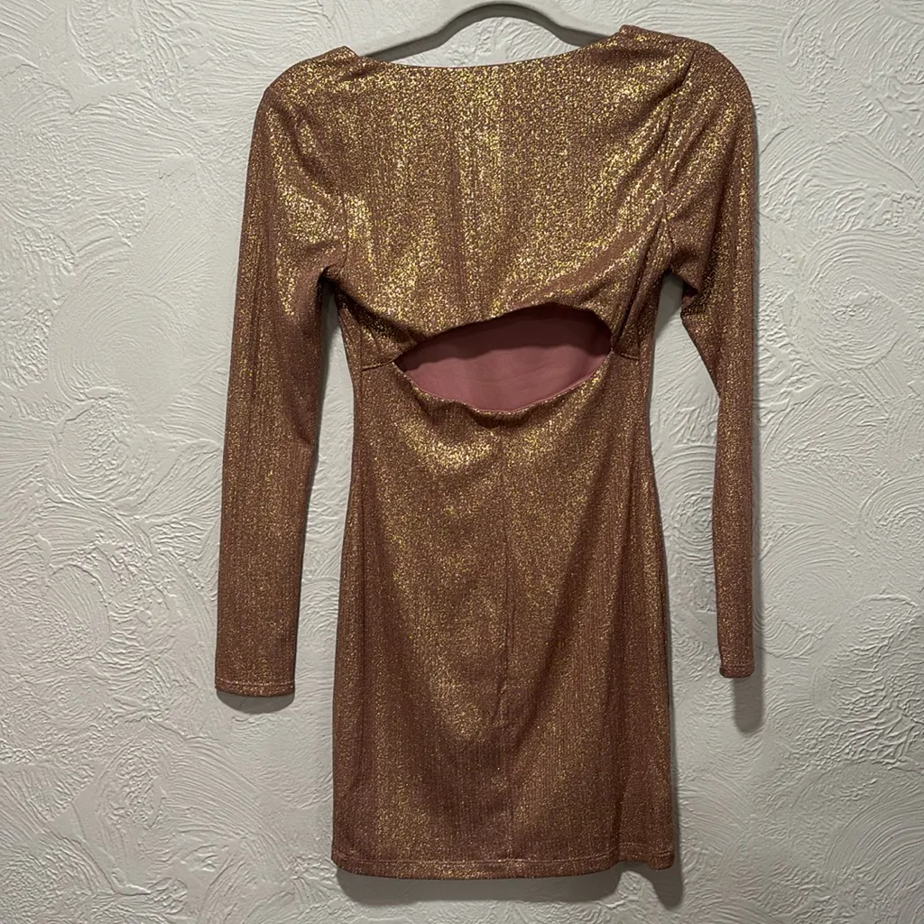 City Studios Juniors Metallic Mini Bodycon Dress Mauve Gold Size XS Pink - Image 5