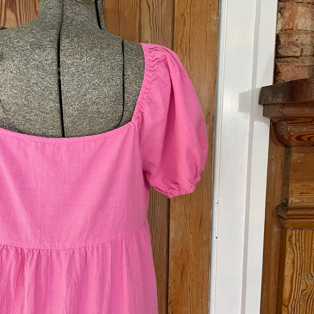 Luukse Bright Pink Tiered Babydoll Puff Sleeve Cottage Core Dress Sz XL - Image 8