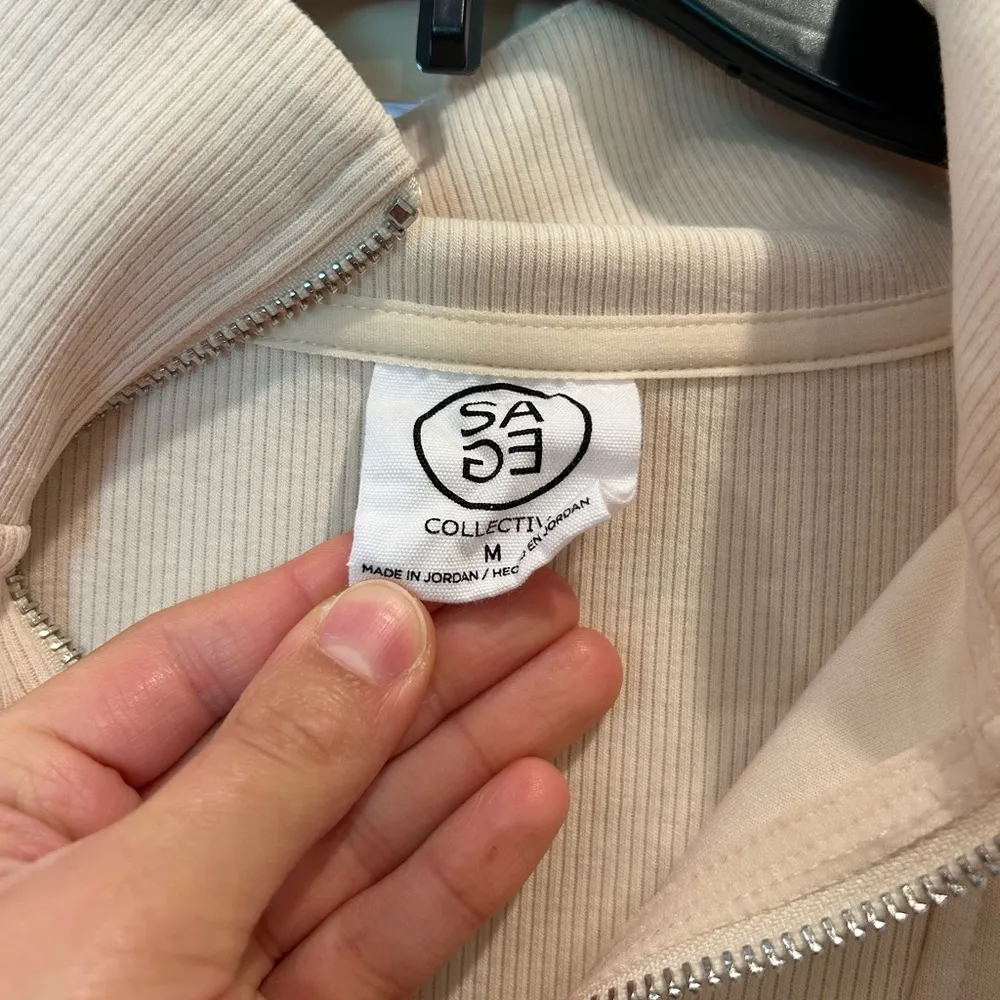 Sage Cream Pullover Zip Up Sweater - Image 6