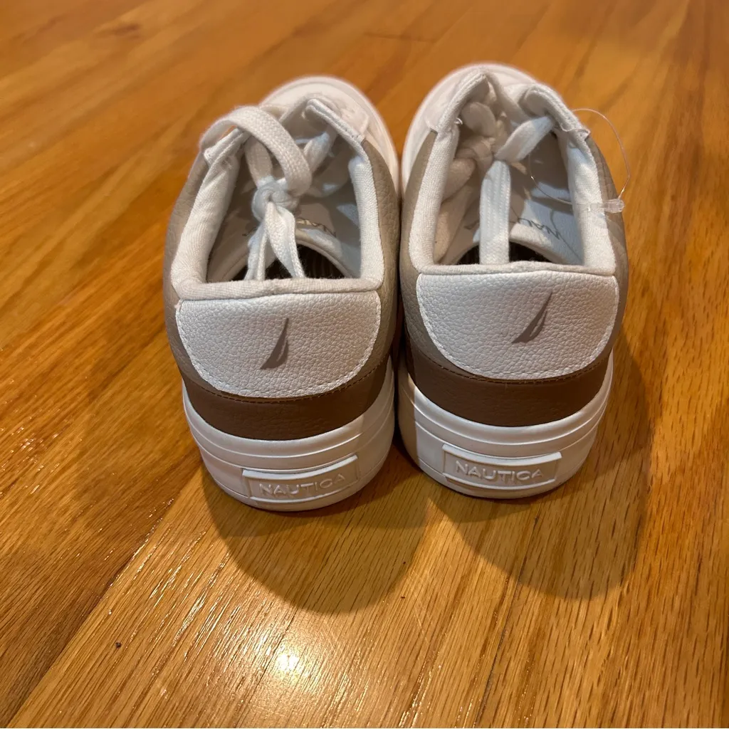 Nautica Women's Grelle White Fashion Sneaker Size 9.5 Shoes Lace Up Flats Taupe - Image 3