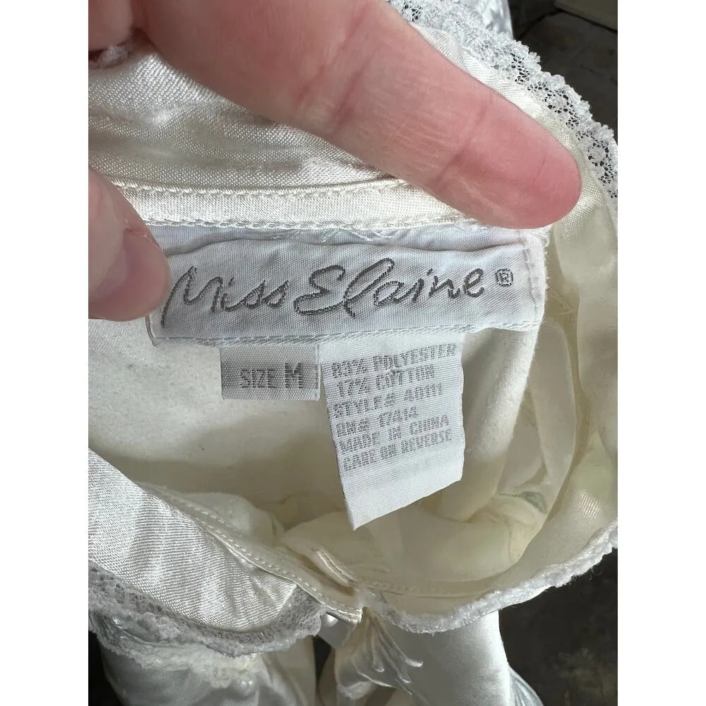 satin Pajama set top pant white long sleeve Size M - Image 7