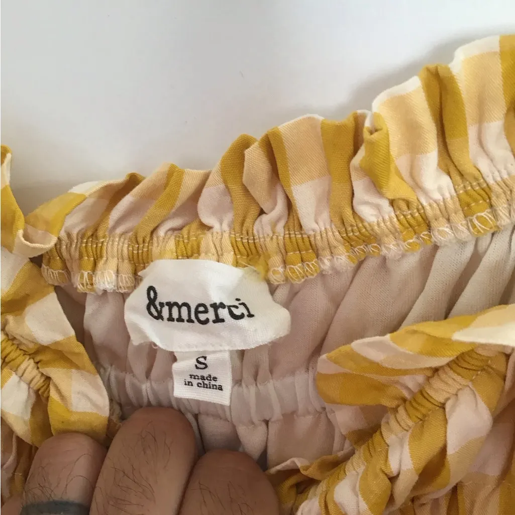 & Merci Womens Yellow White Gingham Tie Straps Mini Dress Sz S Boho Cottagecore - Image 3