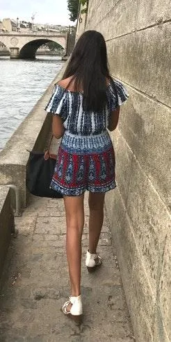 Blue Rain Off The Shoulder Romper - Image 3