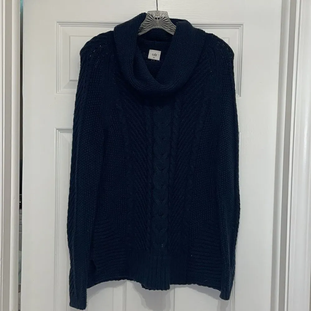 CAbi 3168 Navy Cable Knit Cowl Neck Sweater - Image 4