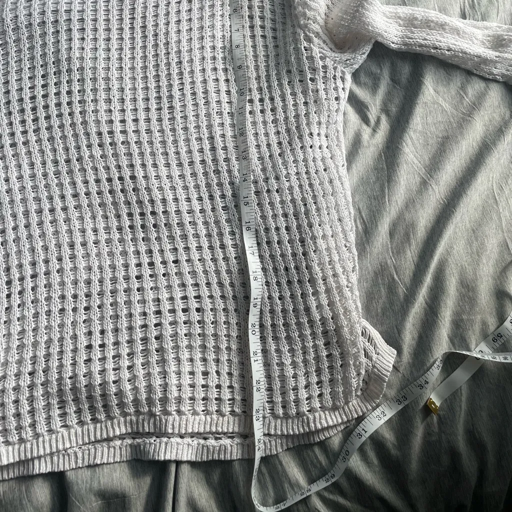 J. Jill Crochet Sweater Womens XS Linen Blend Beachy Coastal Boho Coquette Swim White - Image 10