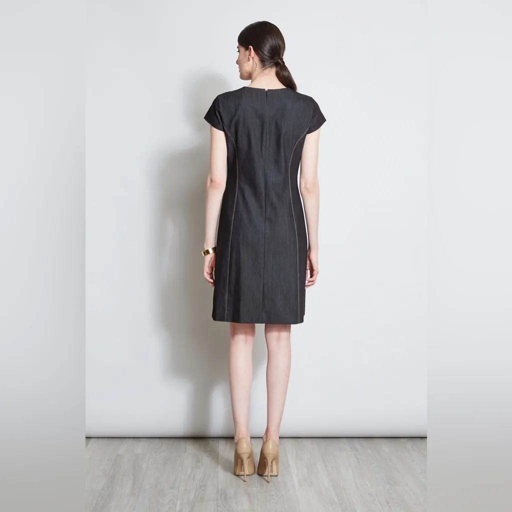 Elie Tahari Denim Fit & Flare Zip Dress Size 16 Preppy Western - Image 3