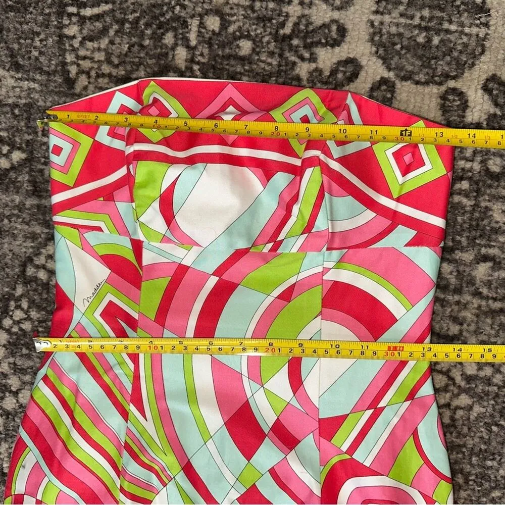 Melly M Women’s 0 White Pink Blue Green Abstract Geometric Print Strapless Dress - Image 6