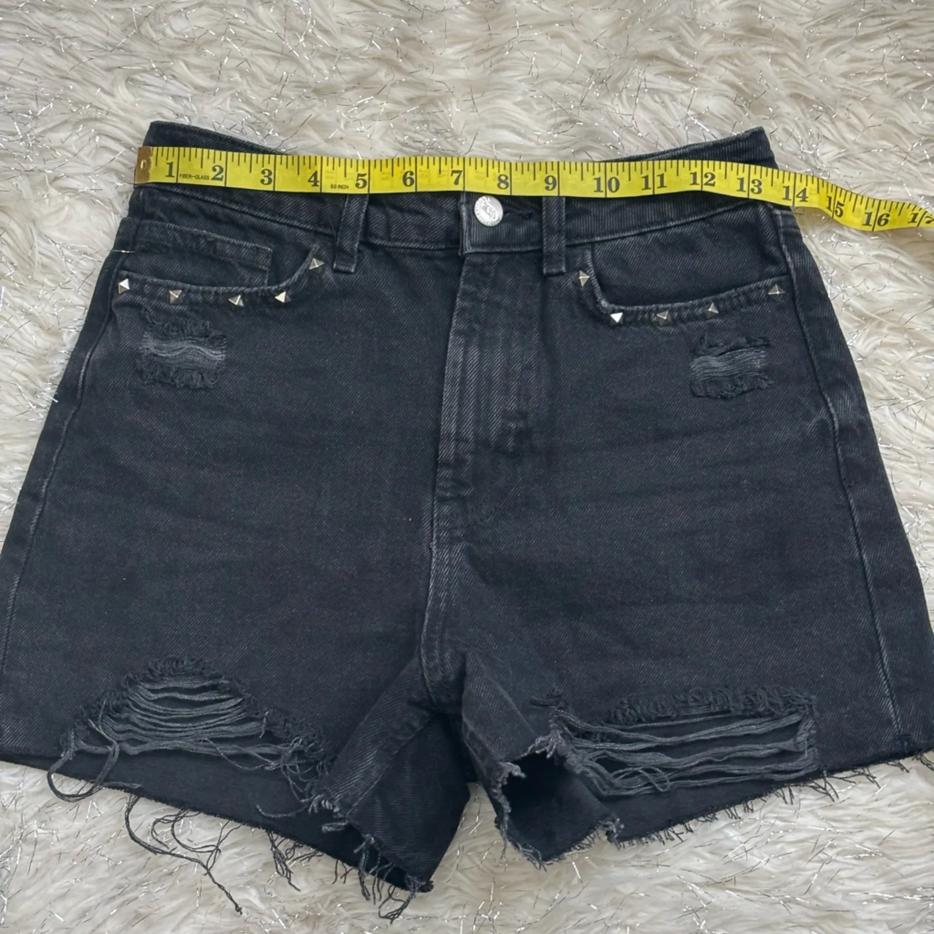 Zara Black Wash Women’s Distressed With Silver Studs Jean Shorts Size 4 USA - Image 8