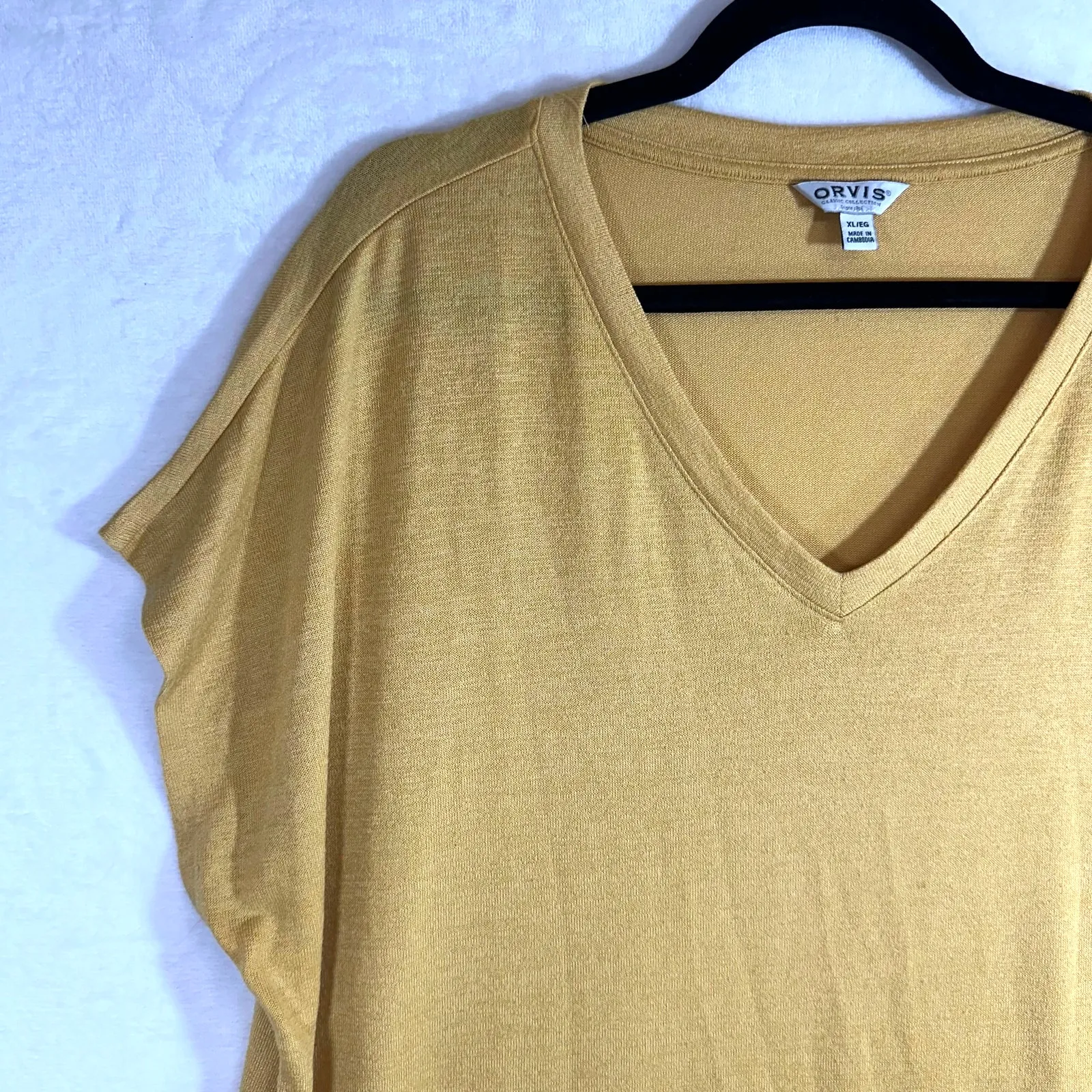 ORVIS XL Top Yellow Mustard V-Neck Stretch Soft Basic Shirt Tunic Dolman Sleeve‎ - Image 2