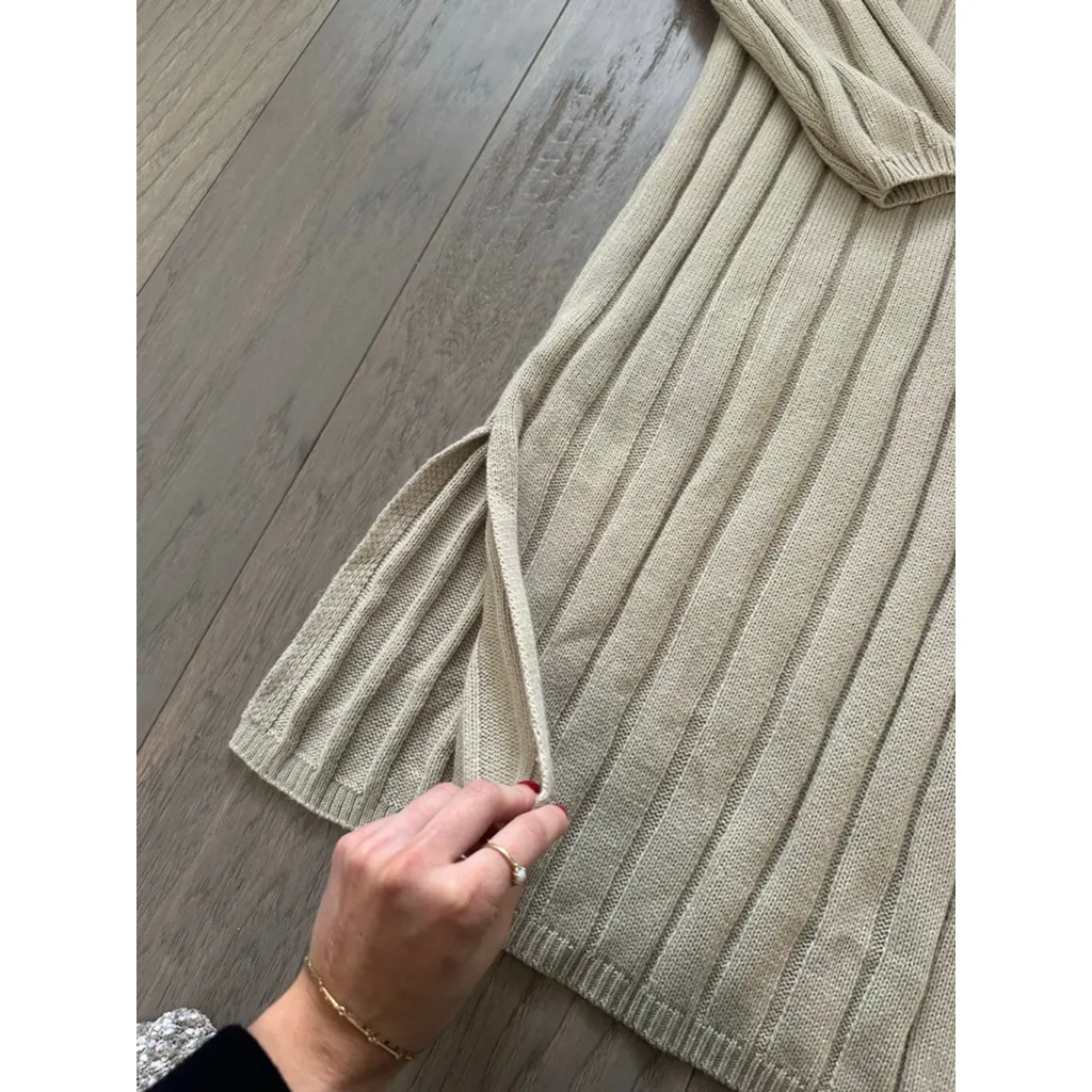 Women's DAZY Beige Ribbed Knit Long Sleeve midi Dress M Tan Size M - Image 5