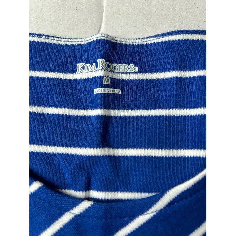 Kim Rogers Womens Knit Top size M Royal Blue White Stripes 3/4 Sleeve - Image 3