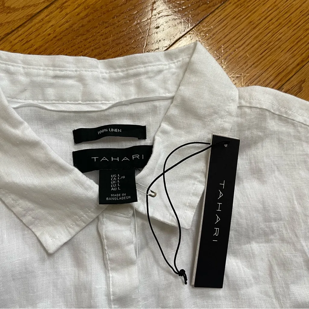 Tahari 100% Linen White Lagenlook Relaxed Tunic Button Down Shirt Sz L - Image 10