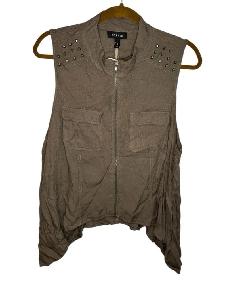 Torrid Military Vest Studded Mushroom Gray - Image 2
