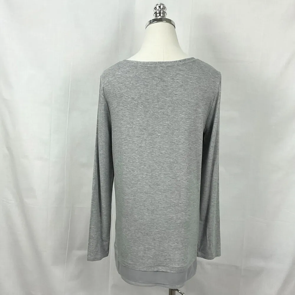 WHBM Grey Chain Detail Top Shirt V-Neck Sz Med White House Black Market - Image 5